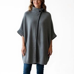 NEW Michelle Mason Sweater Jacket Grey Cape Designer Coat Wrap Buckle